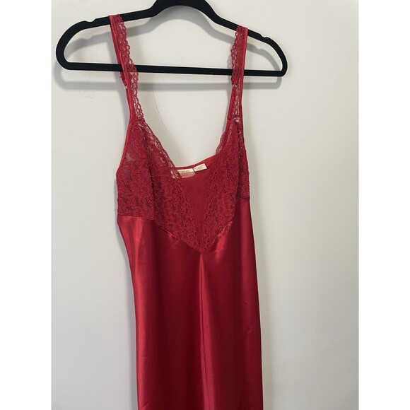Vintage 90's Victoria's Secret Gold Label Red Silky Long Nightgown Dress Satin L - Picture 2 of 8